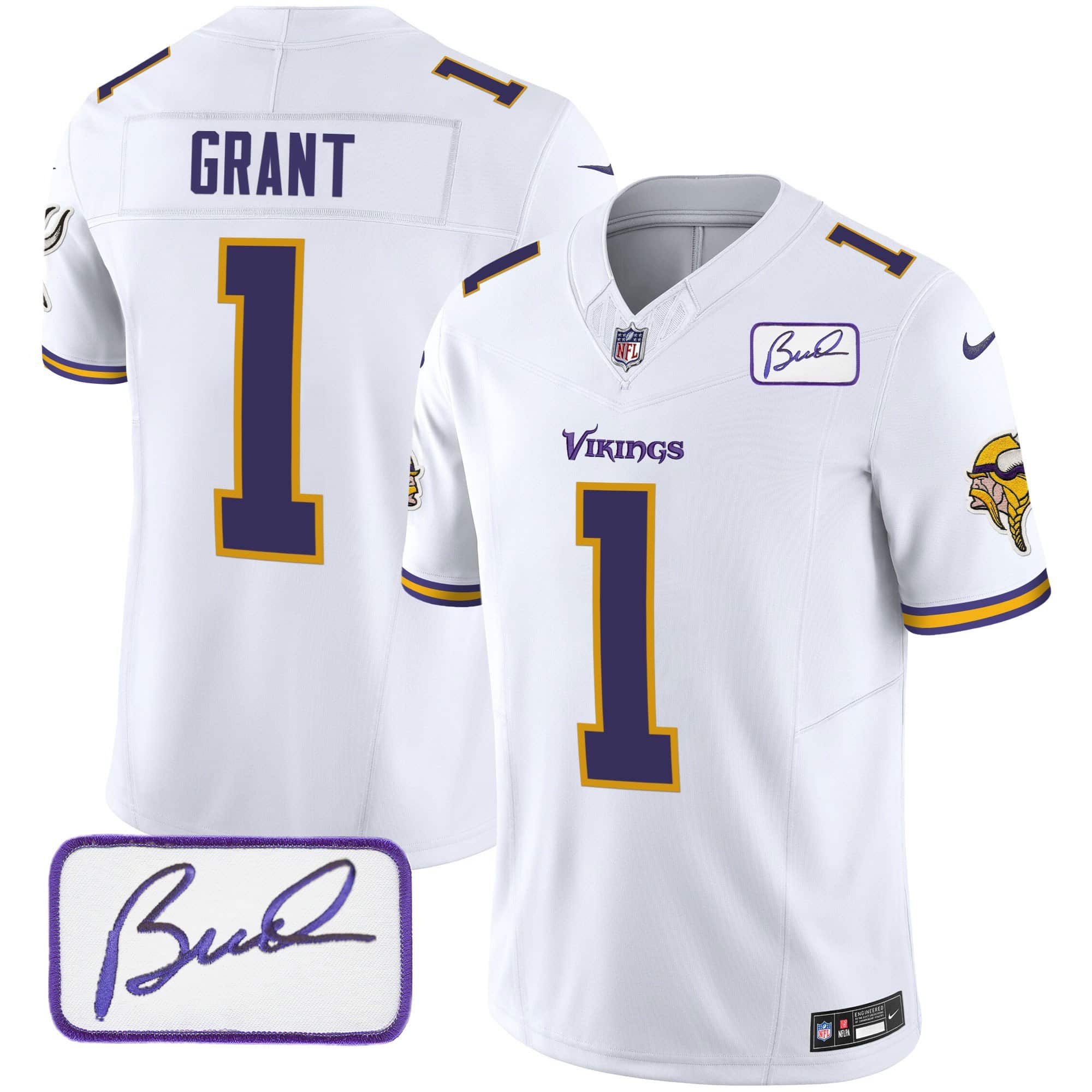 Men Minnesota Vikings 1 Grant White 2024 Nike Bud Grant Patch Classic Limited NFL Jersey style 2